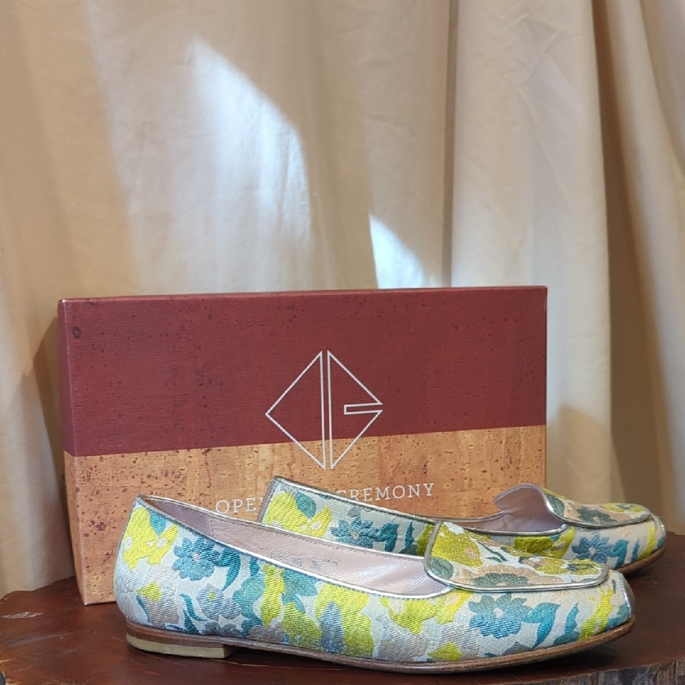 Opening Ceremony Floral Embroidered Loafers - Blue, Yellow and Silver